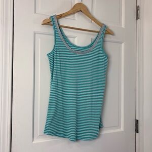 Lane Bryant Striped Ribbed‎ Tank Top Glitter Scoop Neck Stretch Teal/Silver Glam
